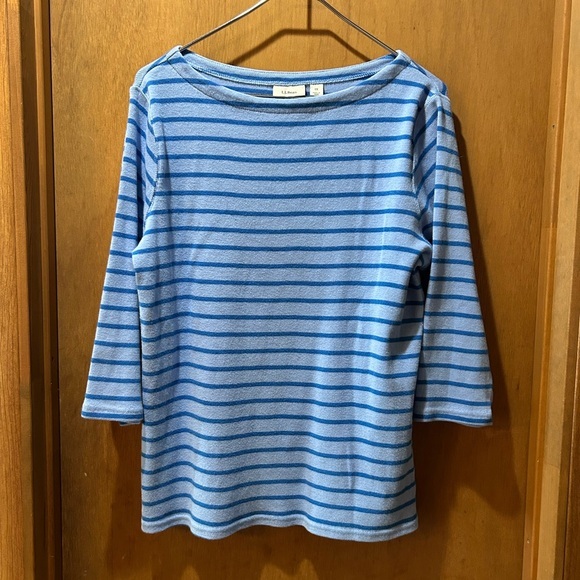 L.L. Bean 1X Blue Stripe Cotton Shirt 3/4 Length Sleeves Comfy Casual Classic - Picture 1 of 5